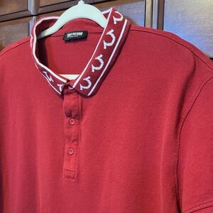 True Religion Burgundy Polo Shirt with Patterned Collar